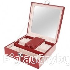 Papuošalų dėžutė su veidrodžiu, raudona