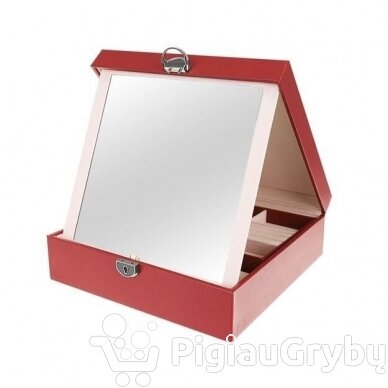 Papuošalų dėžutė su veidrodžiu, raudona 5